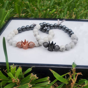 Queen & King Bracelets Howlite & Hematite 001